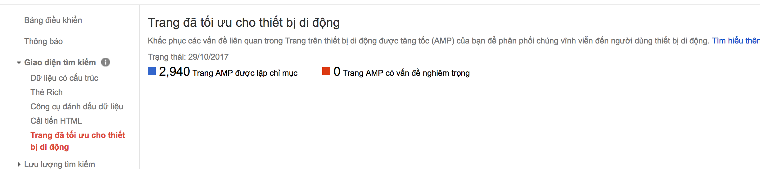 Thời gian google nhận AMP